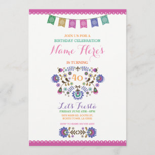 Pink Fiesta Birthday Floral Mexico Invitation