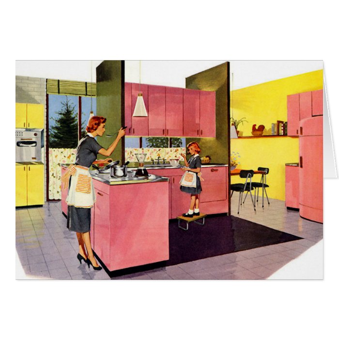 Pink Fifties Futuristic Kitchen Greeting Card