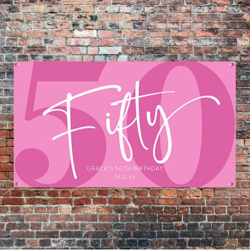 Pink Fifty 50th Fiftieth Birthday Party Banner
