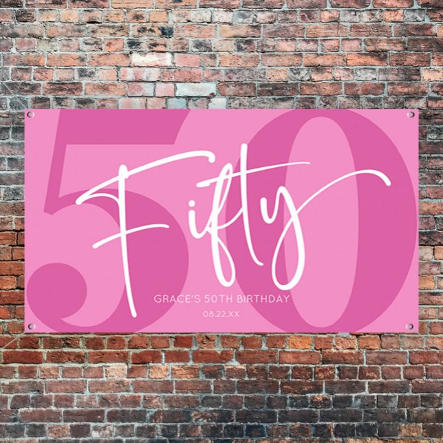 Pink Fifty 50th Fiftieth Birthday Party Banner (Creator Uploaded)