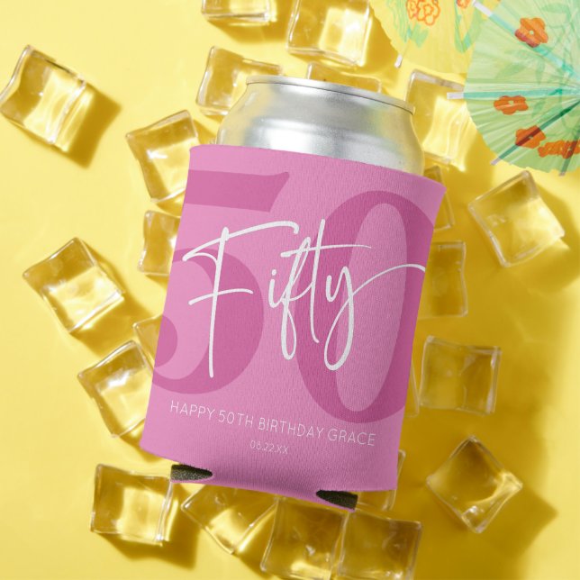 Pink Fifty 50th Fiftieth Birthday Party Gift Can Cooler (In Situ Summer)