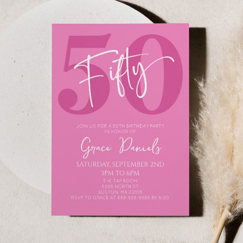 Pink Fifty 50th Fiftieth Birthday Party Invitation