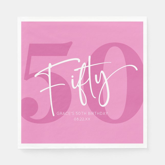Pink Fifty 50th Fiftieth Birthday Party Napkins (Front)
