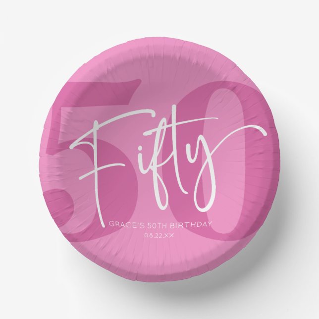 Pink Fifty 50th Fiftieth Birthday Party Paper Bowls (Front)