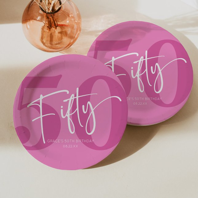 Pink Fifty 50th Fiftieth Birthday Party Paper Plates (Creator Uploaded)