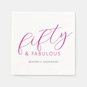 Pink Fifty and Fabulous 50th Birthday Party Napkins