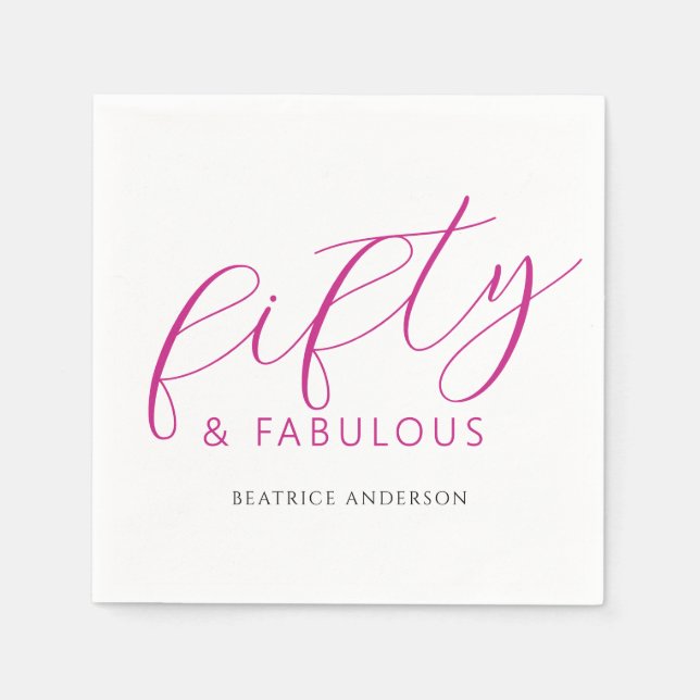 Pink Fifty and Fabulous 50th Birthday Party Napkins (Front)