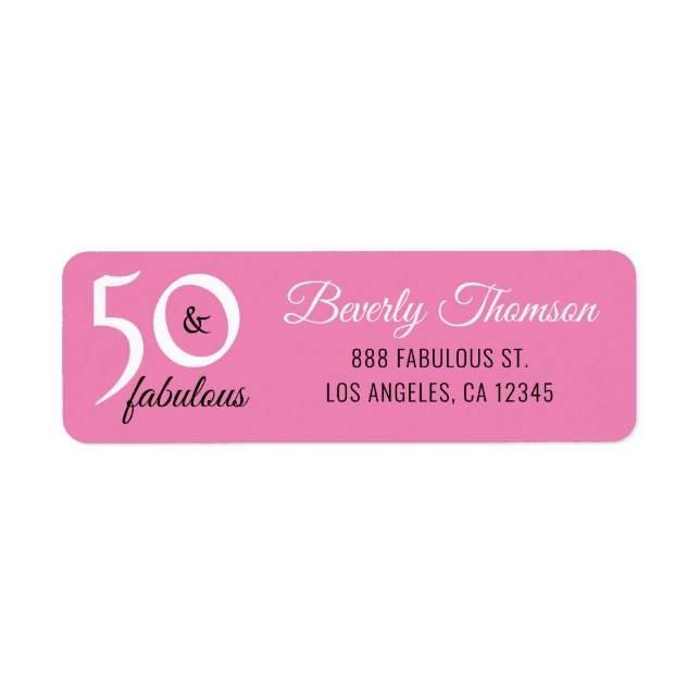 Pink Fifty and Fabulous 50th Birthday Script Label (Front)