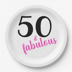 Pink Fifty and Fabulous Birthday Party Paper Plates