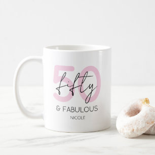 Pink Fifty and fabulous Modern 50th Birthday Party Coffee Mug
