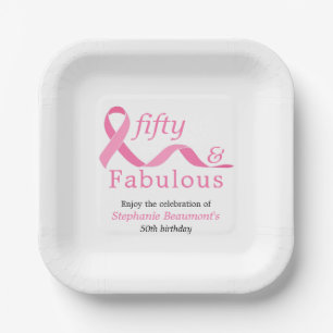 Pink Fifty Fabulous Fighting Cancer 50th Birthday Paper Plates