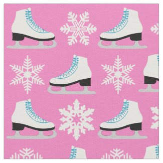 Pink Figure Skates and Snowflakes Christmas Fabric