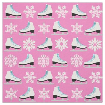 Pink Figure Skates And Snowflakes Christmas Fabric by GollyGirls at Zazzle