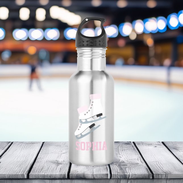 Pink Figure Skates Personalized Girls Stainless Steel Water Bottle (Creator Uploaded)