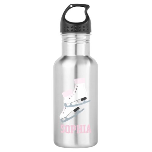 Pink Figure Skates Personalized Girls Stainless Steel Water Bottle