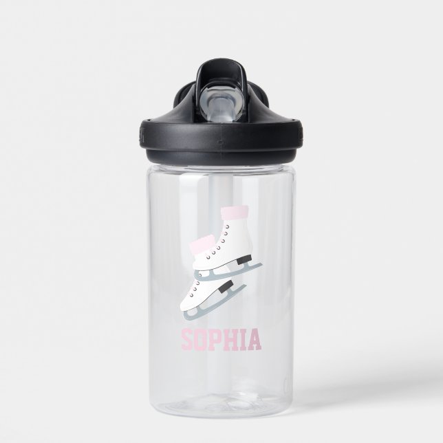 Pink Figure Skates Personalized Girls Water Bottle (Front)