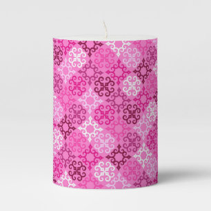 Pink Filigree Diamond Pattern Pillar Candle