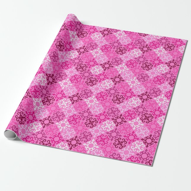 Pink Filigree Diamond Pattern  Wrapping Paper (Unrolled)