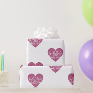 Pink Filigree Heart Pattern Elegant Valentine's Wrapping Paper