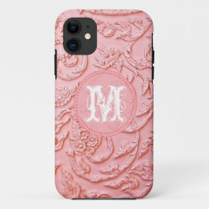 Pink Filigree Wood Carving Monogram IPHONE 5 Case