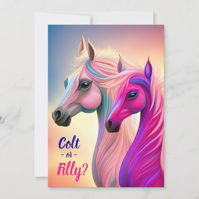 Pink Filly & Blue Colt Gender Reveal Invitation (Front)