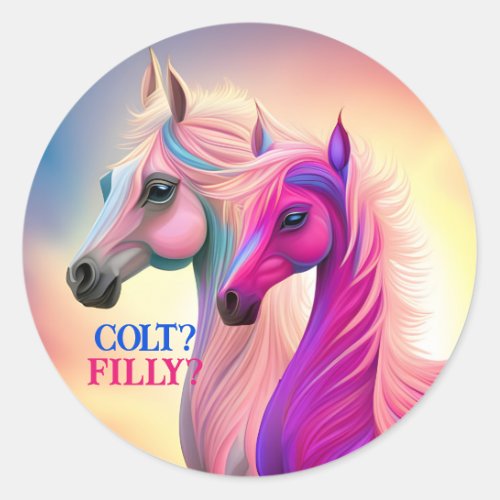 Pink Filly  Blue Colt Western Style Gender Reveal Classic Round Sticker