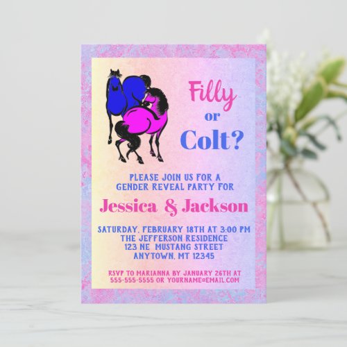 Pink Filly  Blue Colt Western Style Gender Reveal Invitation