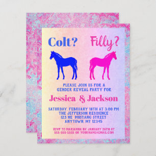 Pink Filly & Blue Colt Western Style Gender Reveal Invitation