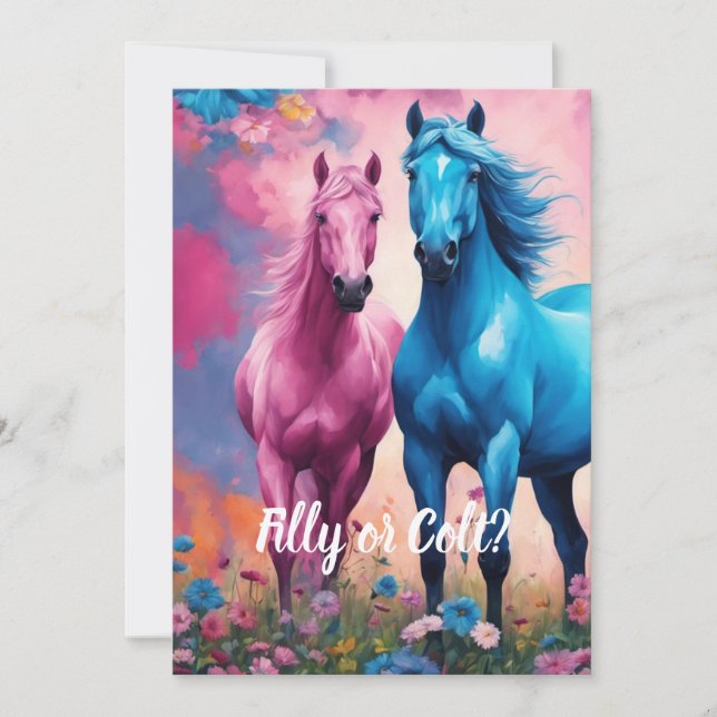 Pink Filly & Blue Colt Western Style Gender Reveal Invitation (Front)