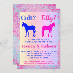 Pink Filly & Blue Colt Western Style Gender Reveal Invitation