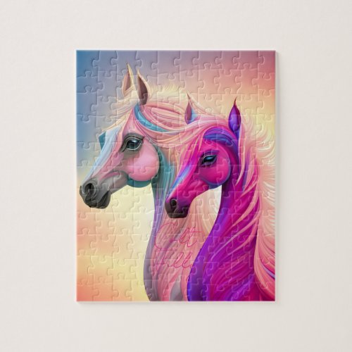 Pink Filly  Blue Colt Western Style Gender Reveal Jigsaw Puzzle