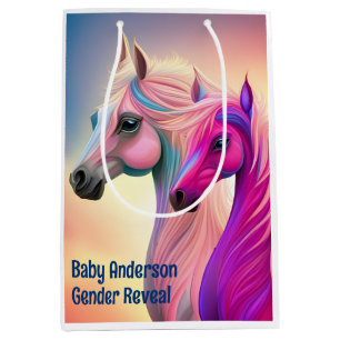 Pink Filly & Blue Colt Western Style Gender Reveal Medium Gift Bag
