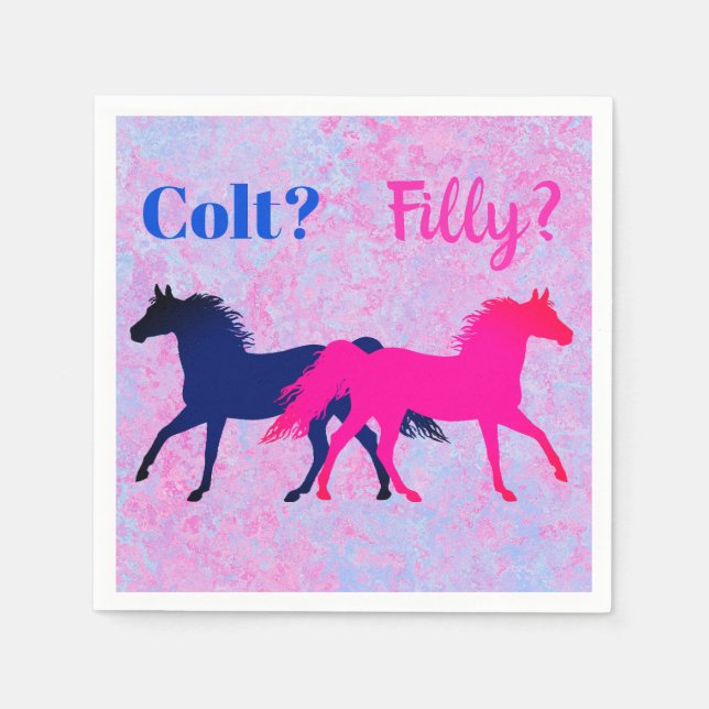 Pink Filly & Blue Colt Western Style Gender Reveal Napkins (Front)