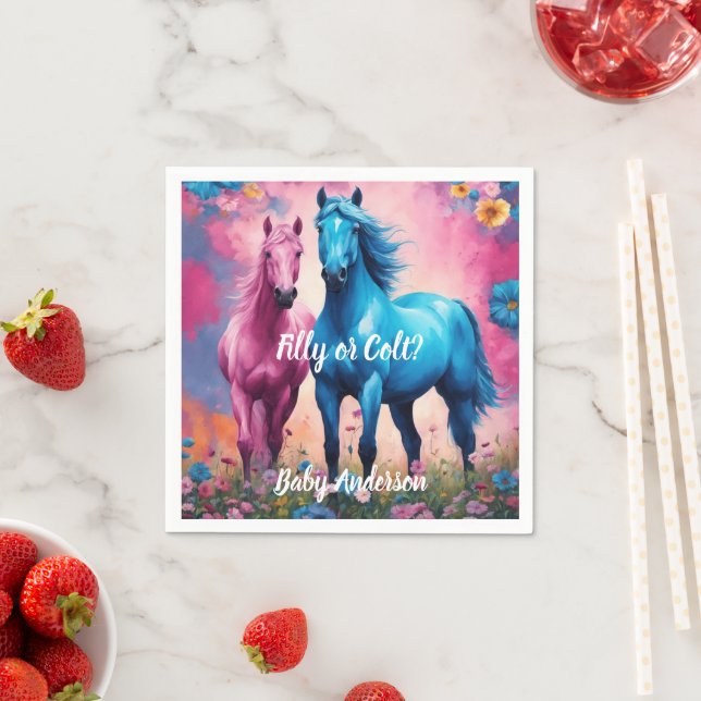 Pink Filly & Blue Colt Western Style Gender Reveal Napkins (Insitu)