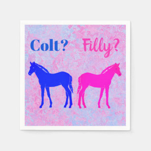 Pink Filly & Blue Colt Western Style Gender Reveal Paper Napkins