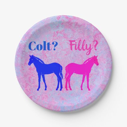 Pink Filly &amp; Blue Colt Western Style Gender Reveal Paper Plate