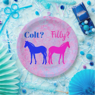 Pink Filly & Blue Colt Western Style Gender Reveal Paper Plates