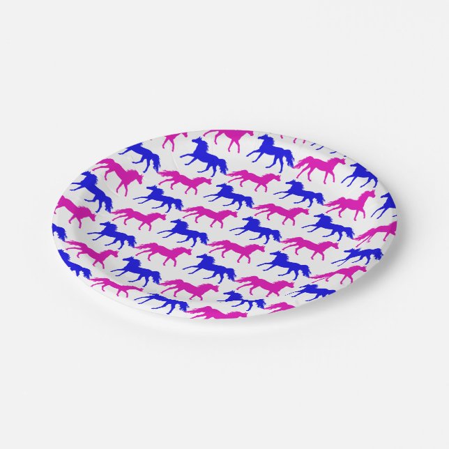 Pink Filly & Blue Colt Western Style Gender Reveal Paper Plates (Angled)