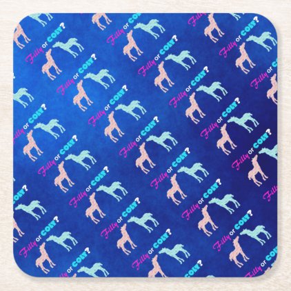 Pink Filly Or Blue Colt Gender Reveal Square Paper Coaster