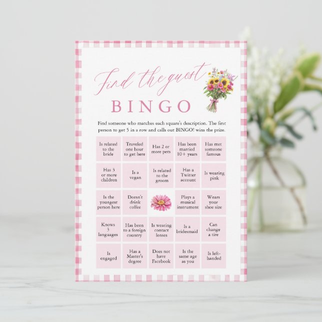 Pink Find the Guest Bingo Bridal Shower Game Invitation (Standing Front)
