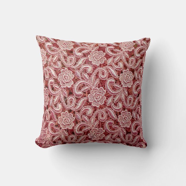 Pink fine lace texture with seamless beautiful vin throw pillow (Front)