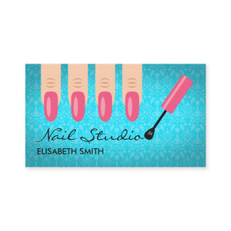 Pink Finger Nails On Blue Nail Studio Business Card