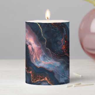 Pink Fire & Blue Marble Pillar Candle