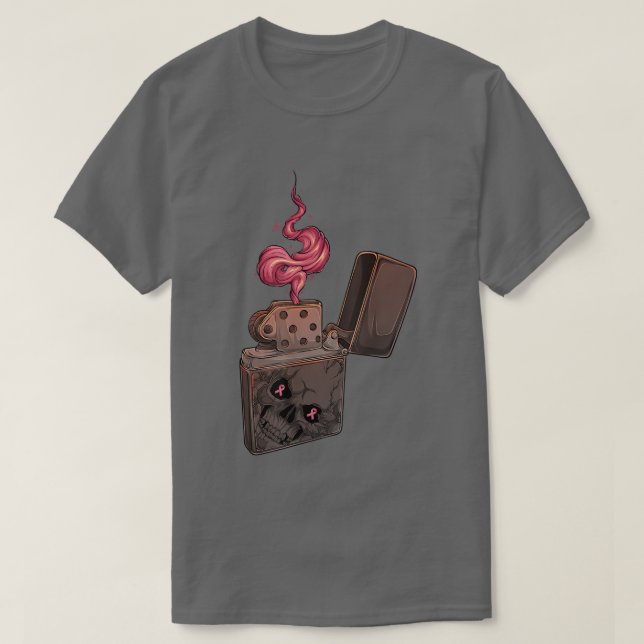 Pink Fire Clipper Lighter Skeleton Breast Cancer A T-Shirt (Design Front)