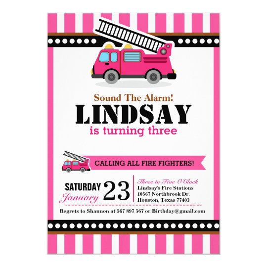 Pink Fire Engine Birthday Party Invitation | Zazzle.com