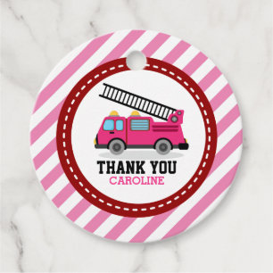Pink Fire Engine Truck Birthday Baby Shower Favor Tags