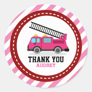 Pink Fire Engine Truck Party Thank You Favor Classic Round Sticker