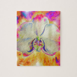 Pink Fire Orchid,  surreal watercolor florals  Jigsaw Puzzle