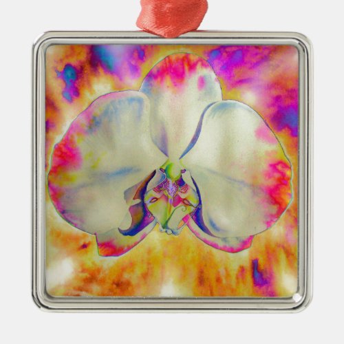Pink Fire Orchid  surreal watercolor florals  Metal Ornament