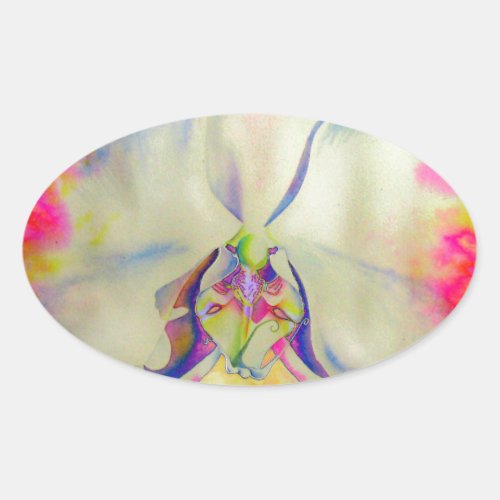 Pink Fire Orchid  surreal watercolor florals  Oval Sticker